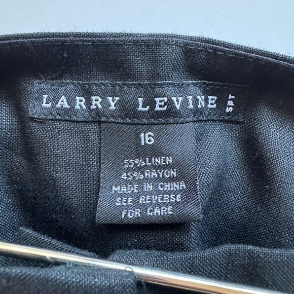 Larry Levine Linen Blend Black Wide Leg Cropped Pants with Beaded Waist - Picture 4 of 5